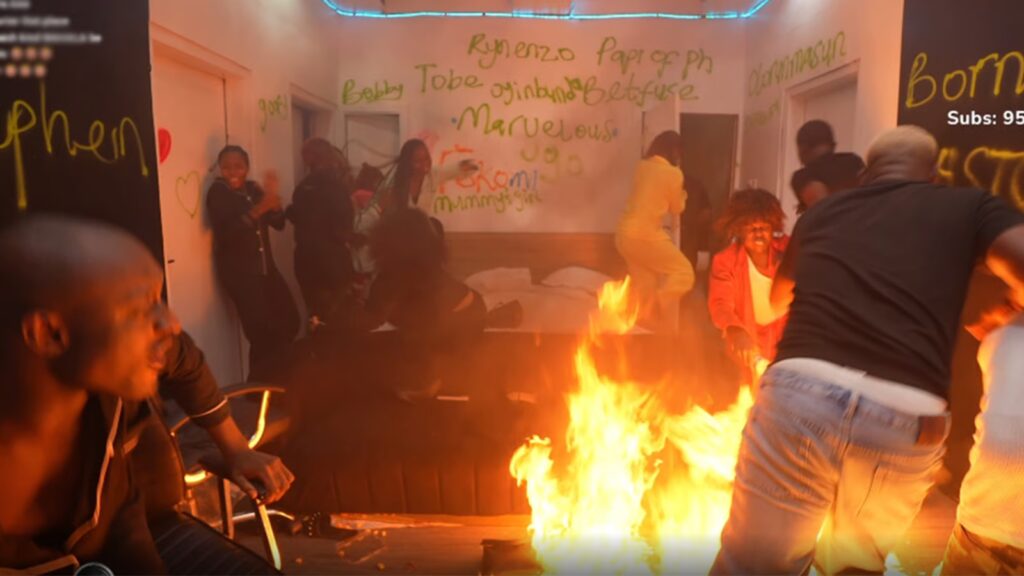 Twitch streamer panics after magician’s trick sets studio on fire A screenshot from Carter Efe's broadcast showing his studio on fire.