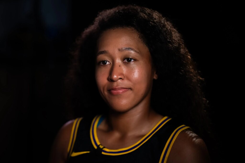 Naomi Osaka speaks on court after reaching her first grass-court final at the Bad Homburg Open