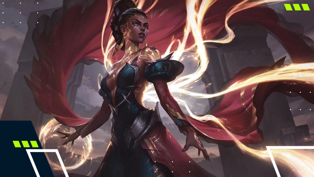 Mel in League of Legends with glowing golden energy and flowing cape