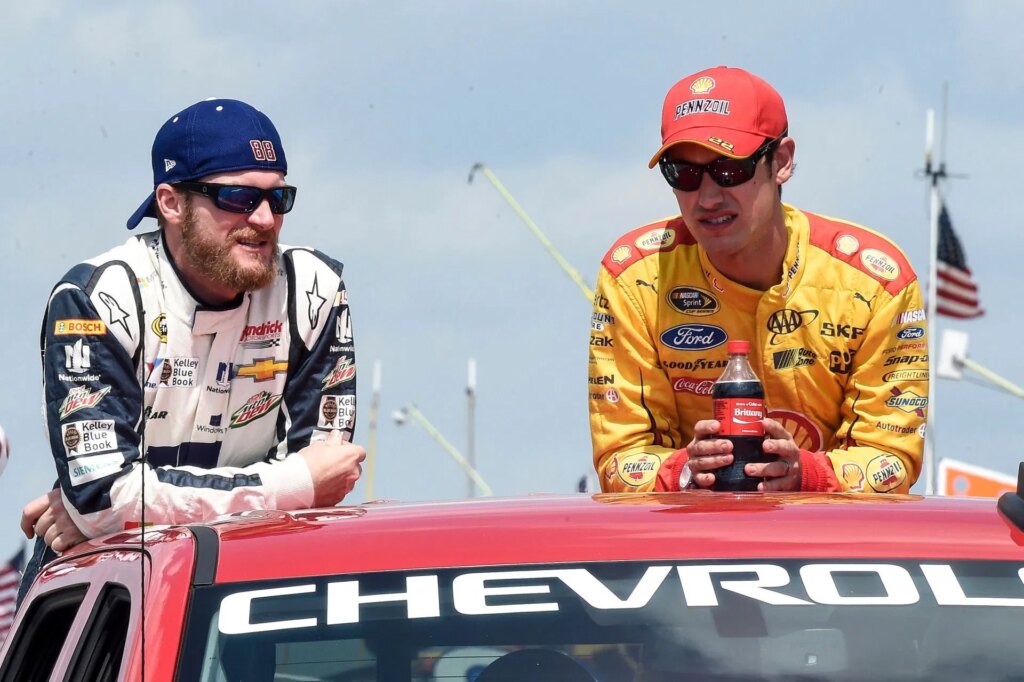 Joey Logano’s race-winning gloves from North Wilkesboro raise $7361 for Dale Earnhardt Jr.’s charity AUTO: AUG 16 NASCAR Sprint Cup Series - Pure Michigan 400 - Source: Getty