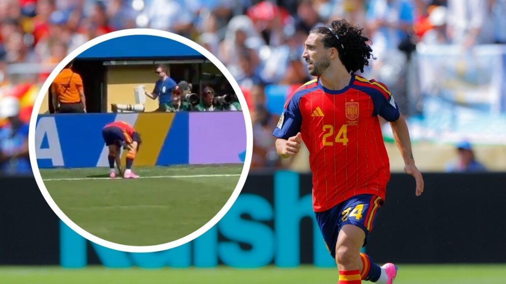 Marc Cucurella spotted removing an object from his sock and burying it in the pitch seconds before the World Cup Final kicked off, with a former team-mate confirming exactly what it was and why he did it Marc Cucurella of Sapin controls the ball during the FIFA World Cup 2026 Final match between Spain and Argentina at New York New Jersey Stadium on July 19, 2026 in East Rutherford, United States