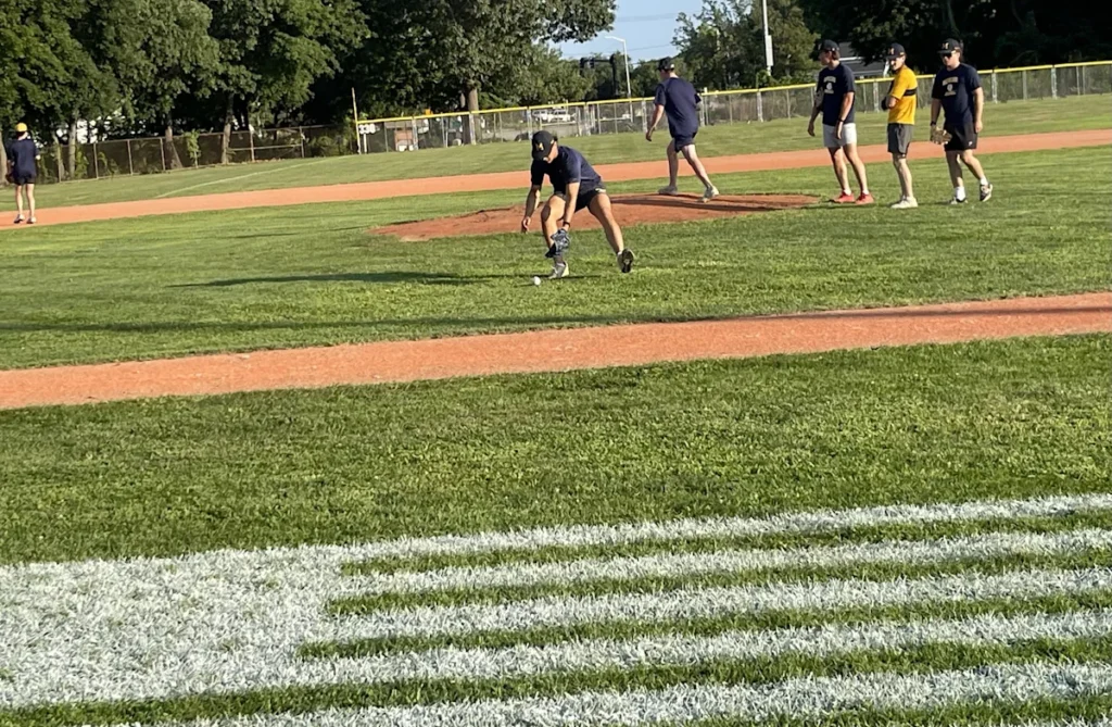 Milford begins state Legion baseball tournament with unbeaten Franklin Milford Post 59 manager Steve DiVitto talks to his team prior to practice at Fino Field on July 24, 2026 in advance of the state tournament.