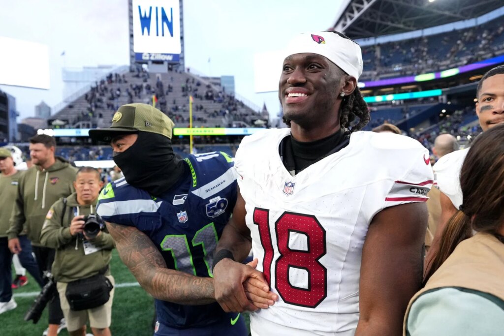 “Still can’t catch the ball,” “He’s a bust”: NFL fans mock Marvin Harrison Jr. over bulked up physique in off-season photo Arizona Cardinals v Seattle Seahawks - Source: Getty