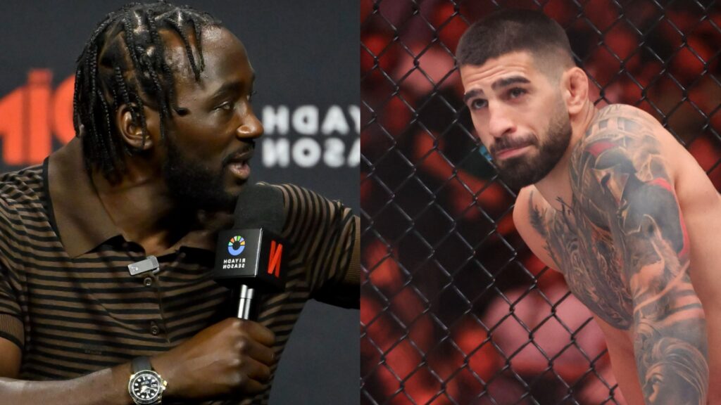 Terence Crawford defends taunting Ilia Topuria after UFC White House loss Terence Crawford speaks at a pre-fight press conference, opposite Ilia Topuria in the cage at UFC 317