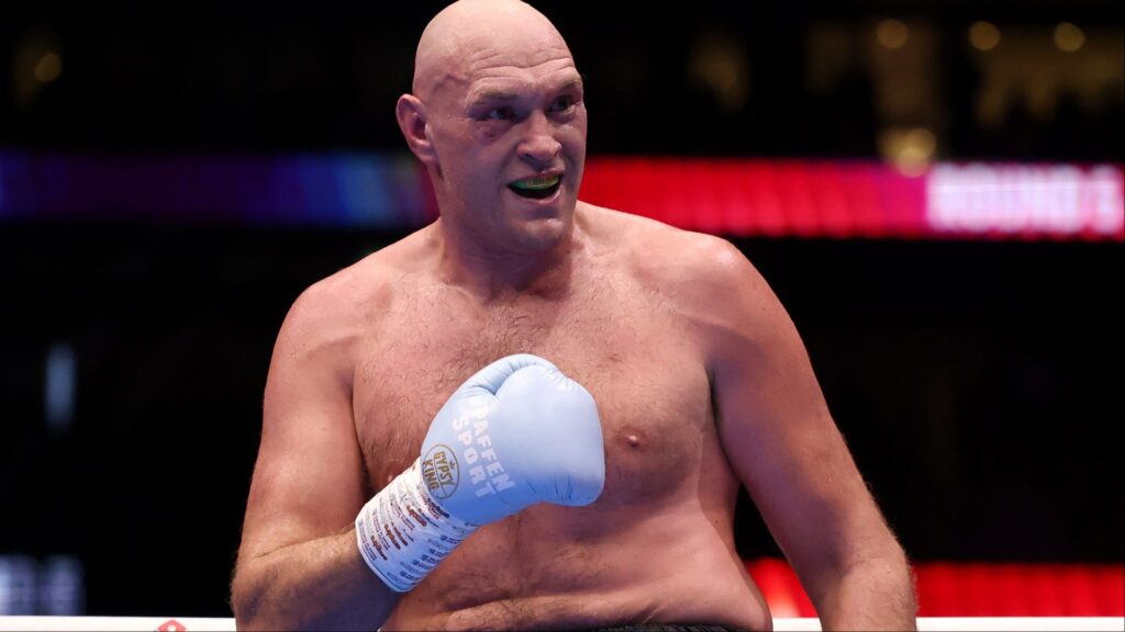 Tyson Fury sends message to Anthony Joshua after earning stoppage win in tune-up fight Tyson Fury in the ring for his fight against Arslanbeck Makhmudov