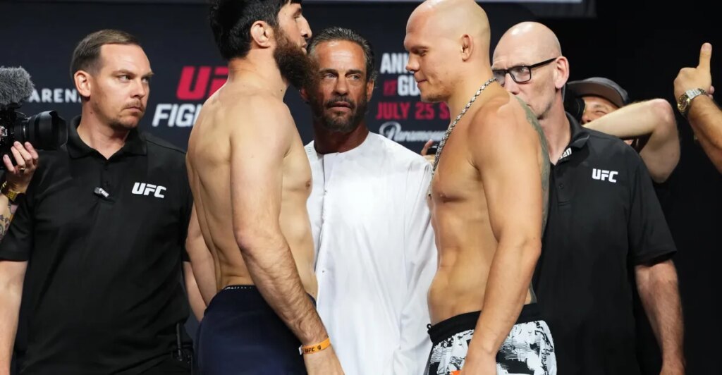 UFC Abu Dhabi ceremonial weigh ins video, final staredowns | Ankalaev vs. Guskov