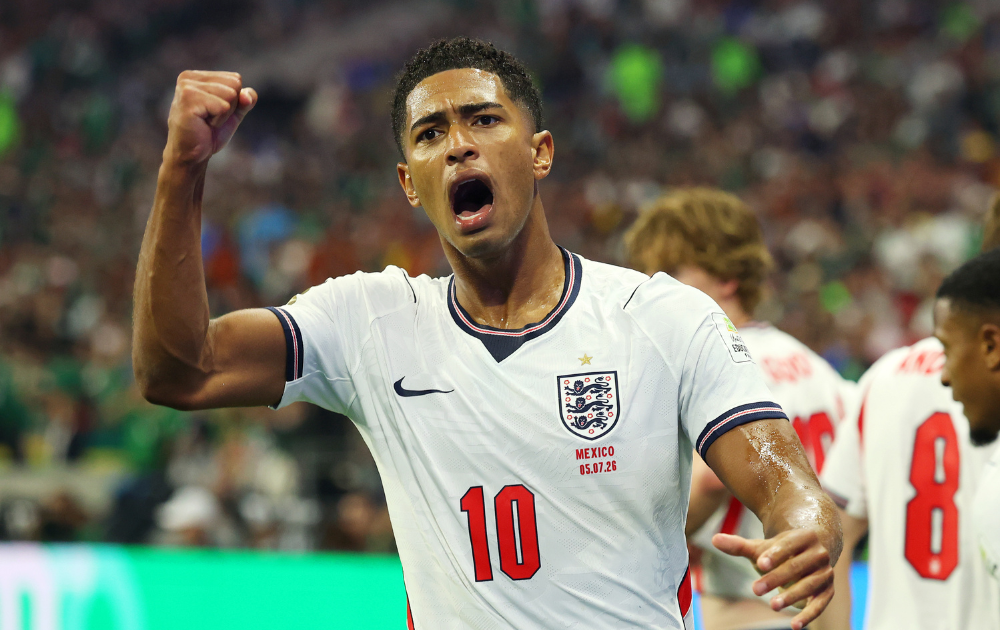 Will there be a bank holiday if England win the World Cup? Jude Bellingham #10 of England celebrates his side's third goal scored by Harry Kane #9 (not pictured) during the FIFA World Cup 2026 Round of 16 match between Mexico and England at Mexico City