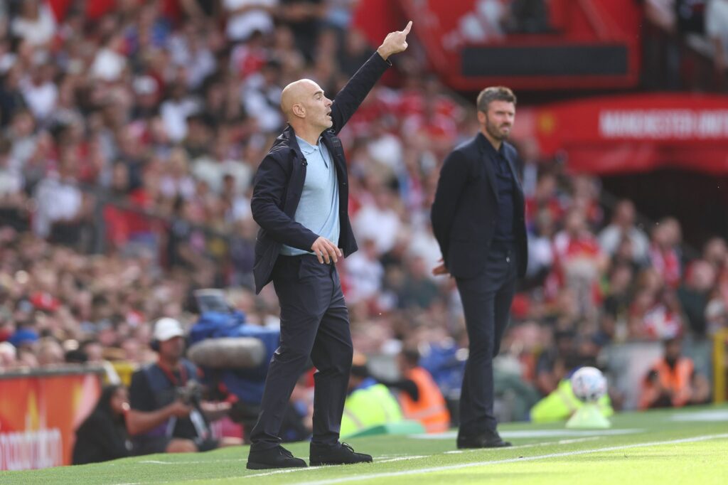 Enzo Maresca, head coach of Manchester City, issues instructions during the Premier League 2026/27 match between Manchester United and Manchester City at Old Trafford on September 13, 2026 in Manchester, England.