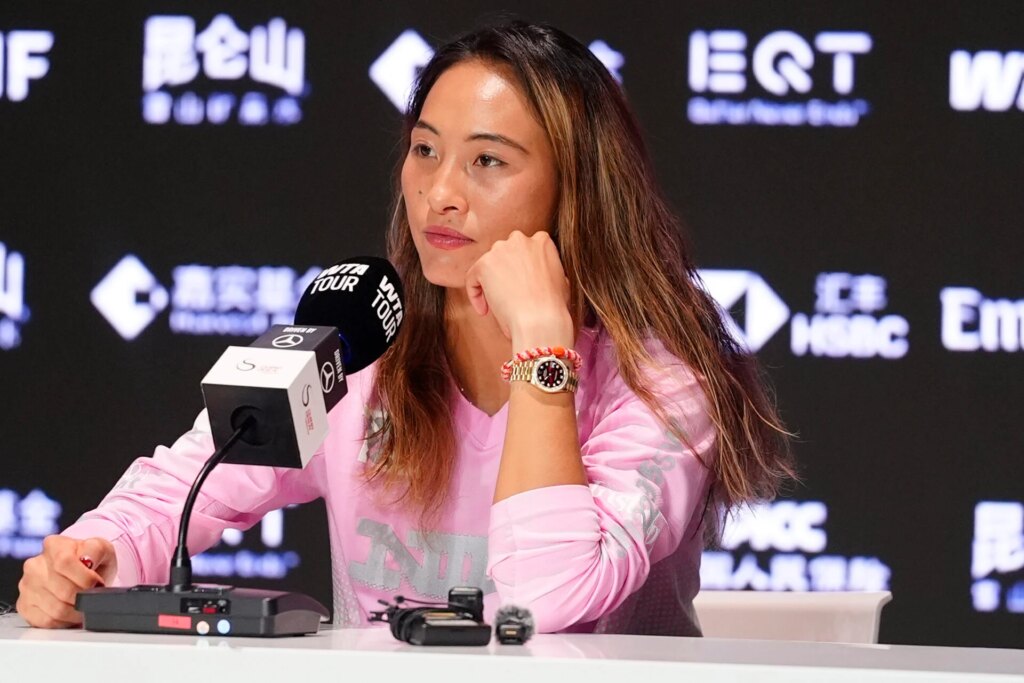 Qinwen Zheng reacts after making history for her country at the China Open